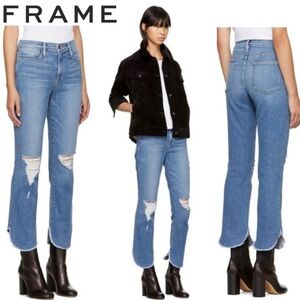 Frame Le High Women's Blue Distressed High Rise Ankle Frayed Jeans Crop Edgy 28